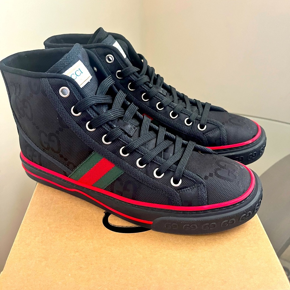 Gucci black GG nylon high top sneakers. SZ38.5 NEW CONDITION!!